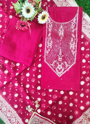 Red Chanderi Silk Traditional Wear Hand Work Salwar Suit